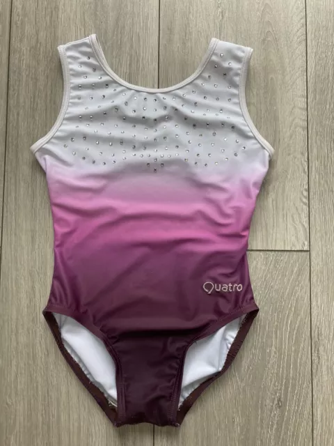 Irls Quatro Leotard CME 28 7-8 años espalda abierta rosa púrpura blanco