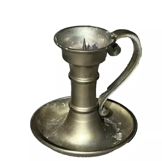 Pewter Brass Candle Stick/Chamberstick Holder with Spike 5.5"