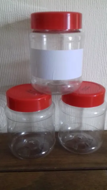 3 x  4" Clear Plastic  Jars/pots with "Cream "screw Lid - with or without labels