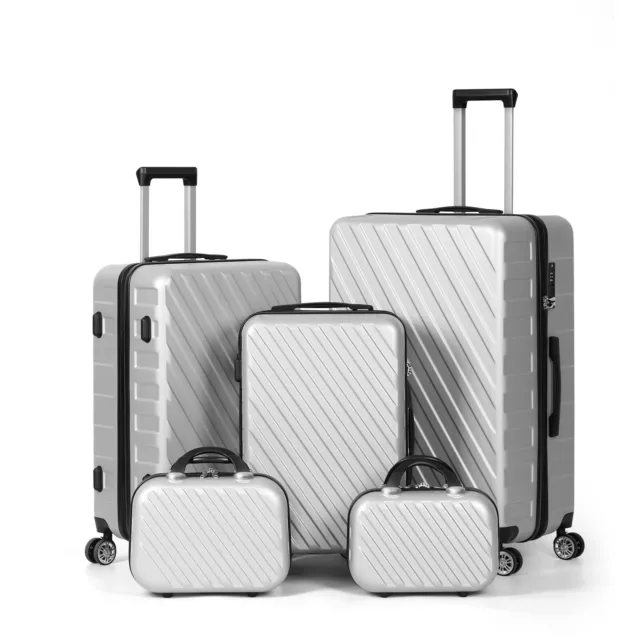 5 Pc Carry-On Spinner Suitcase & Case,TSA Lock Lightweight Hardshell Luggage Set
