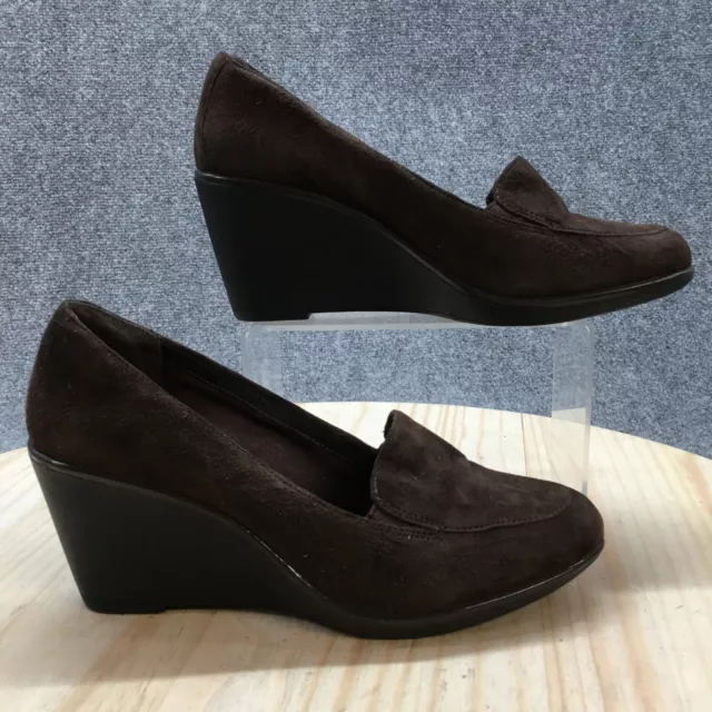 Clarks Artisan Heels Womens 9 M Wedge Pumps 66367 Brown Suede Leather Slip On