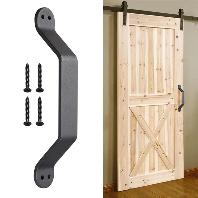 9" Barn Handle Cast Iron Pull Gate Shed Cabinet Matte Black for Sliding Door