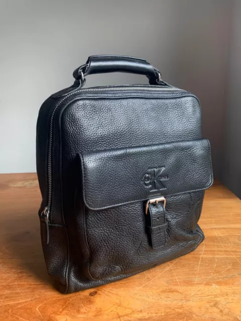 Vintage Calvin Klein Black Full Grain Leather Mens Unisex Backpack 13x12 inches