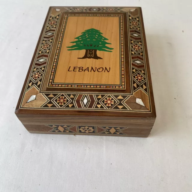 Vintage Lebanon Middle East Inlaid Mother of Pearl Decorative Marquetry Box