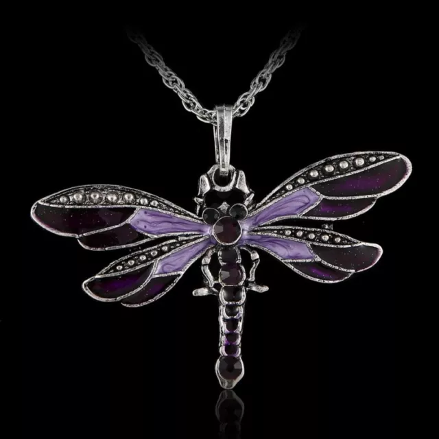 Fashion Purple Dragonfly Animal Charm Crystal Pendant Necklace Women Jewelry New