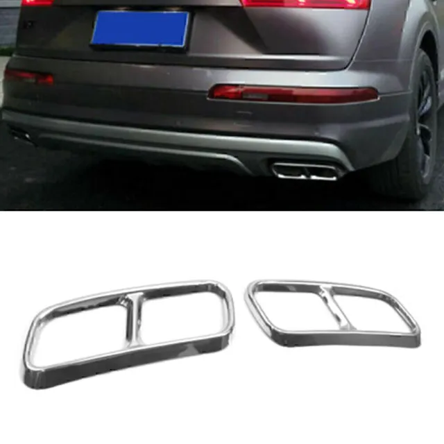 2x Silver Rear Exhaust Muffler Tail Pipe Cover Trim For Audi Q7 2016-2019