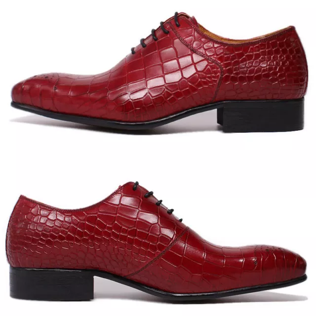 Lace Up Carved Men Formal Dress Evening Party Real Leather Crocodile Print Shoes