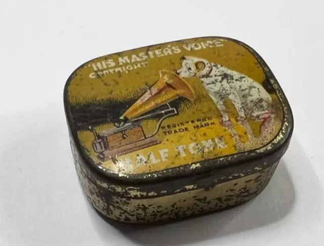 Vintage His Masters Voice Half tone Gramophone needle tin With some contents