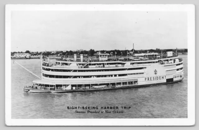 1958 Steamer S.S. President Steamboat New Orleans RPPC Real Photo Postcard