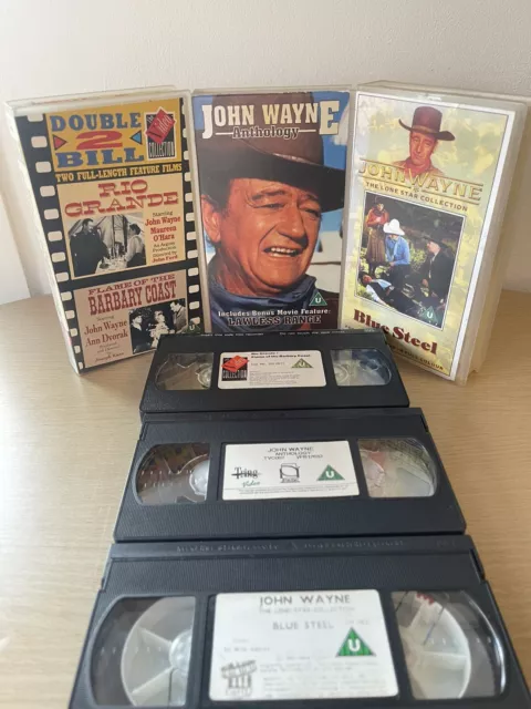 3 John Wayne VHS Video Cassette Tape - Anthology Blue Steel Rio Grande - Movies