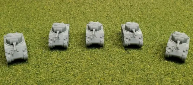 WW2 1/200 Scale Sherman M4A3 Medium Tank Platoon 3D Printed Unpainted 5 Tanks