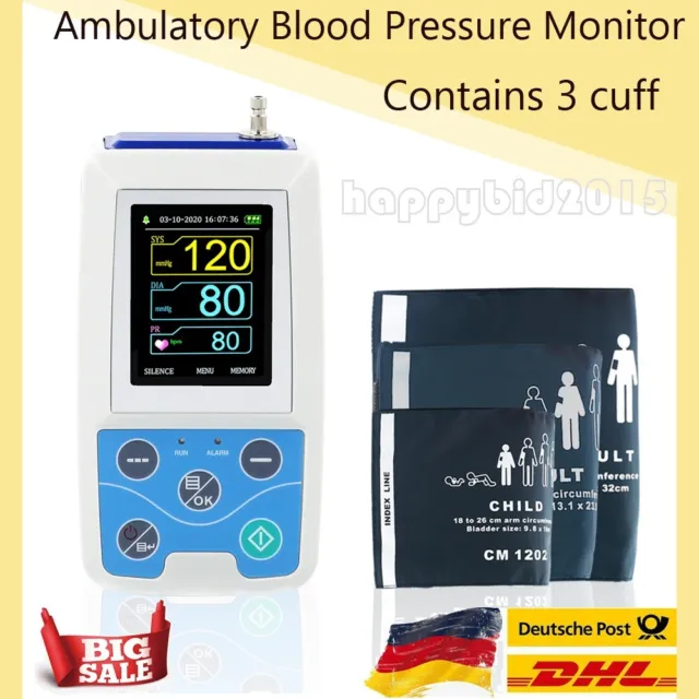 24 HOUR BP Monitor Ambulatory Blood Pressure Monitor Holter SOFTWARE+3 CUFFS