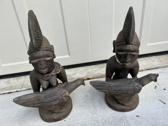 Pair Vintage Male Female Figures Wooden hand carved statues African art