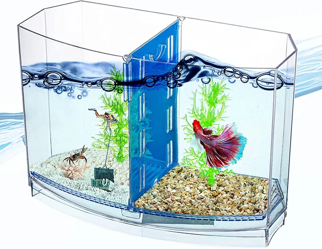Betta Fish Tank - Mini Betta Bowl Kit Small Aquarium with Divider - 2/5 Gallon - 2