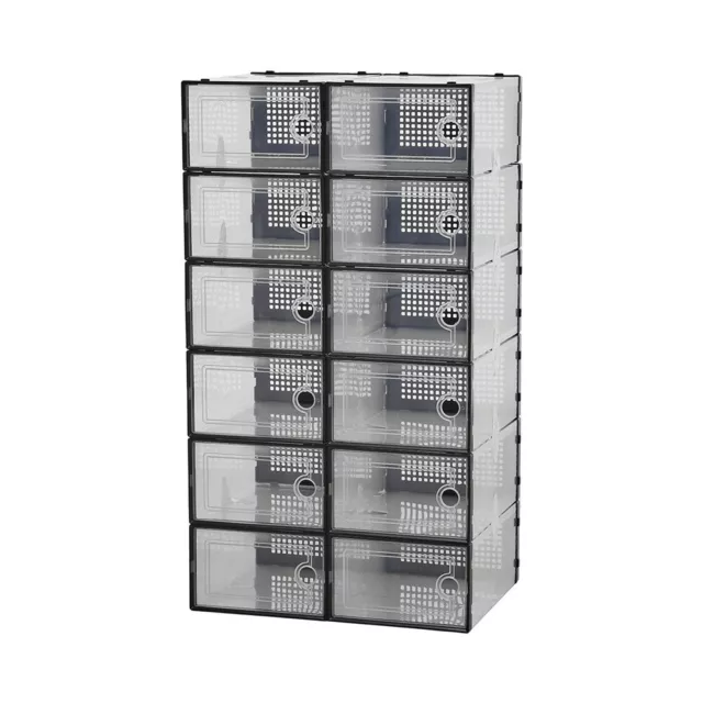 12PCS Shoe Storage Boxes Clear Plastic Drawers Stackable Organiser Foldable Rack