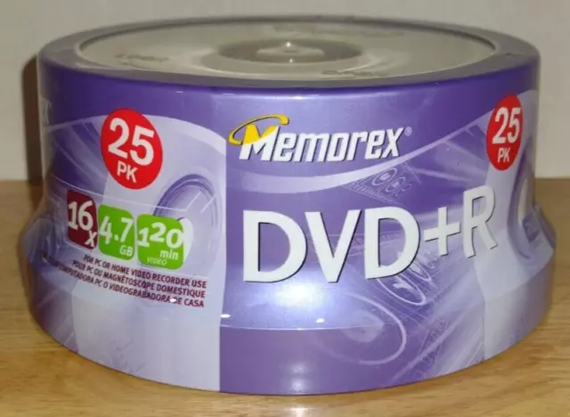 Memorex 25 Pack 16X Recordable Blank 4.7GB DVD+R 120Min DVD DVDs BRAND NEW