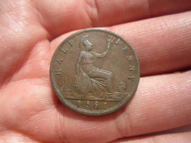 1861 Great Britain Uk Half Penny