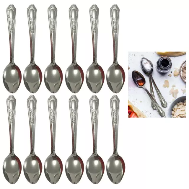 12 PC Dîner Cuillères Acier Inoxydable Argenterie à Soupe Fin Table Ustensile