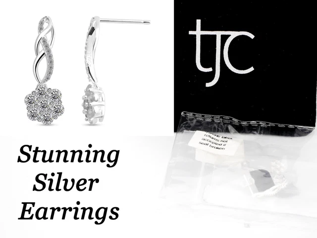 TJC Elanza Beautiful Simulated Diamond (CZ) Floral Earrings Sterling Silver New