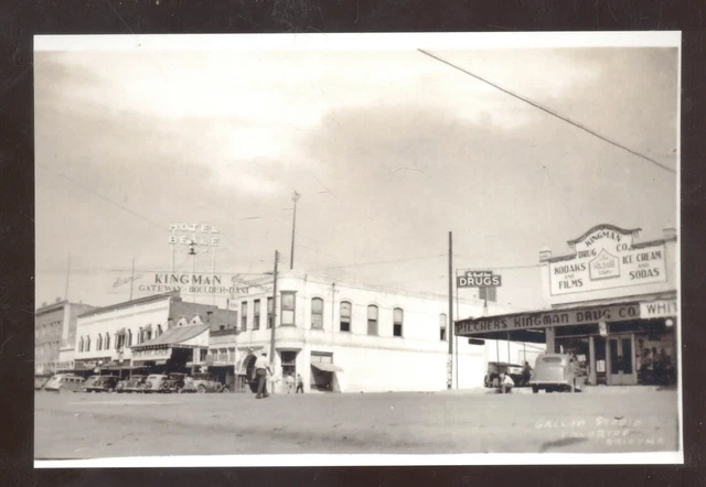 Real Photo Kingman Arizona Downtown Street Scene Old Cars Postcard Copy