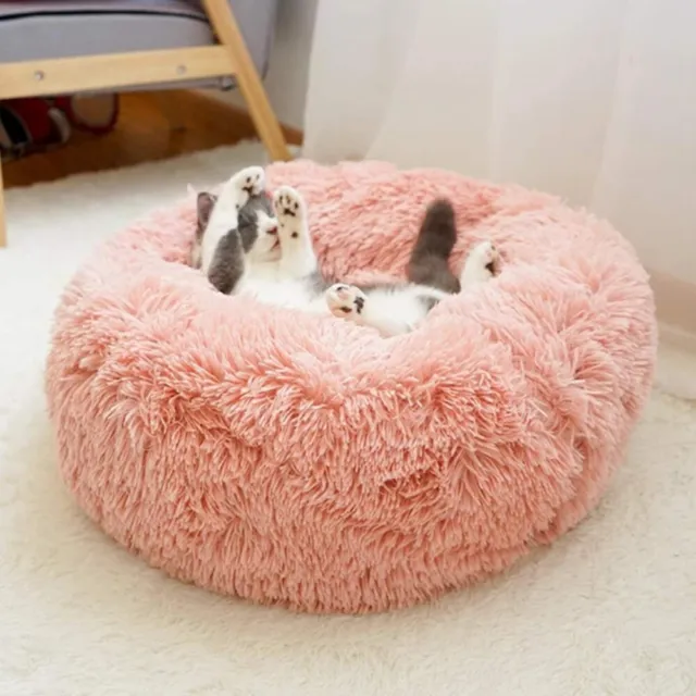Fluffy Plush Pet Bed Dog Cat Round Cuddler Cushion Mat Puppy Calming Kennel Nest 9