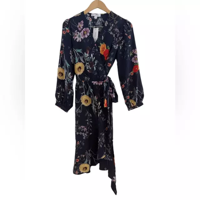 Amour Vert Silk Elma Dress Long Sleeve Wrap Provence Floral NWT Size M