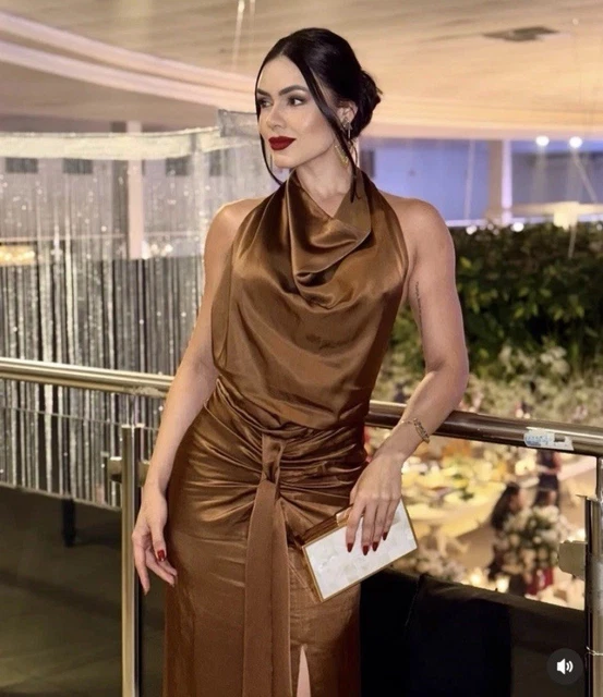 ZARA NEW WOMAN SS25 SATIN EFFECT HALTER MIDI DRESS BROWN | 3897/090 Size S  35.00 - PicClick UK