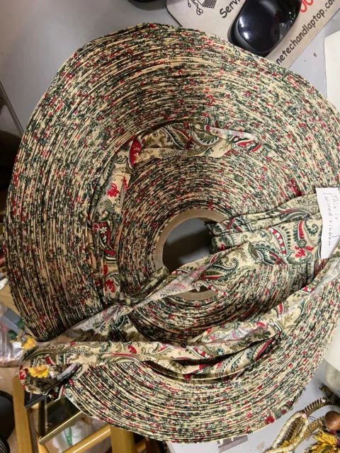 VINTAGE 2" Wide Wired RIBBON Red Green Cream Paisley  MANY Yards...One sided