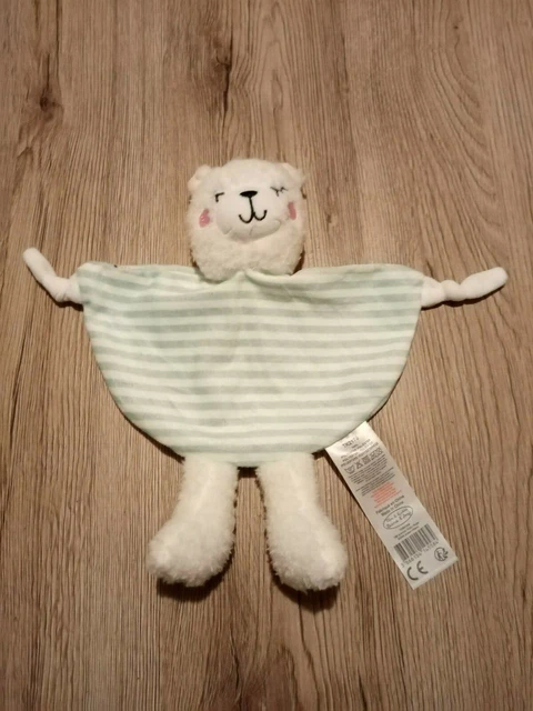 Doudou Tom Et Kiddy Lion Plat Lama Raye Bleu Blanc Bisous D'ange