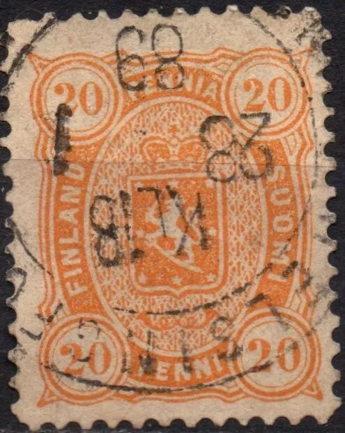 FINLANDIA  1885 - Usato 20 pen. arancione Stemma del 1875 Perf. 12½x12½ #FIV