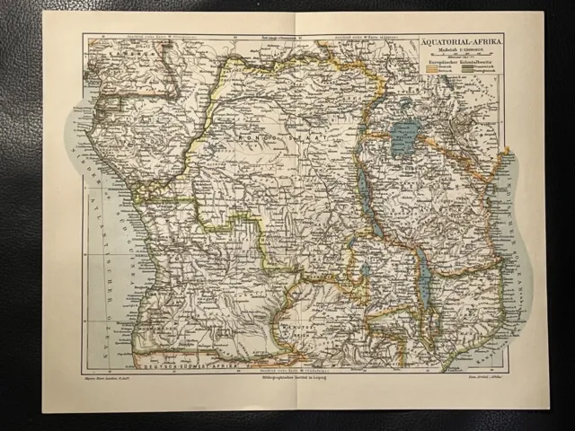 antike historische Landkarte Deutsche Kolonien: Äquatorial Afrika (DOA) ca. 1900