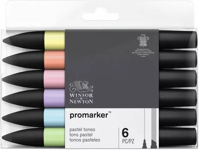 Winsor & Newton Promarker Marker Pens Pastel Tones Set of 6 Art Twin Tip Colours