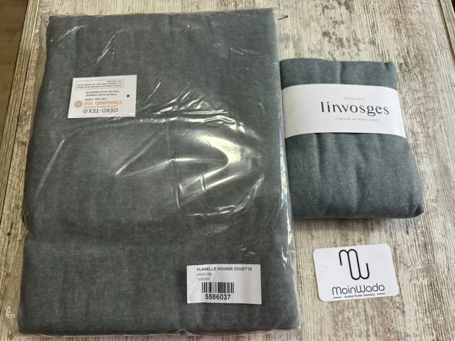 Bettwäsche Set Linvosges Flanell Ardoise 155x200 & 80x80 2 Teilig Neu/OVP