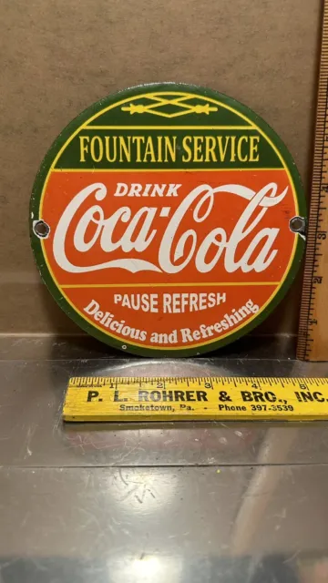 vintage porcelain Coca Cola Fountain Service sign original