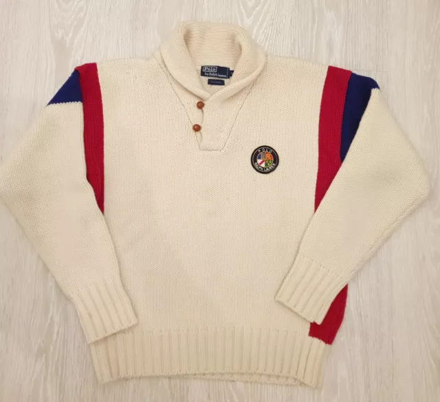 Polo Ralph Lauren POLO USA Wool Sweater 80s Vintage Rare Cookie Shawl Collar