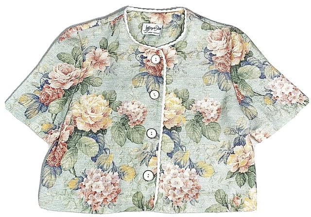 Jeffrey And Dara By Linda Hutley Women's L Long Sleeve Jacket Floral Beige Short