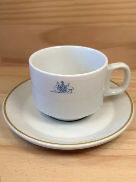 2pc AUSTRALIAN COAT OF ARMS “White” Coffee Mug Tea Cup & Saucer Plate BRISTILE