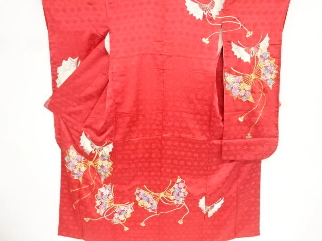 83211# Japanese Kimono / Antique Furisode / Embroidery / Abstract Butterfly