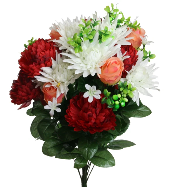 Kunstblume Strauß Rose-Gerbera-Dahlie. Künstlichere Blumenstrauß 58cm ROT