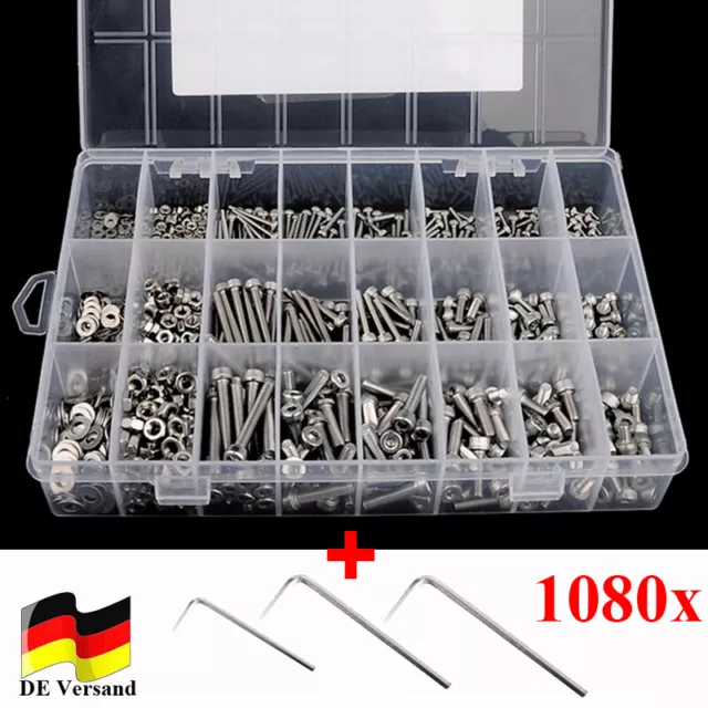 1080Tlg Set Sechskant Schrauben & Muttern Edelstahl Maschinenschrauben Sortiment