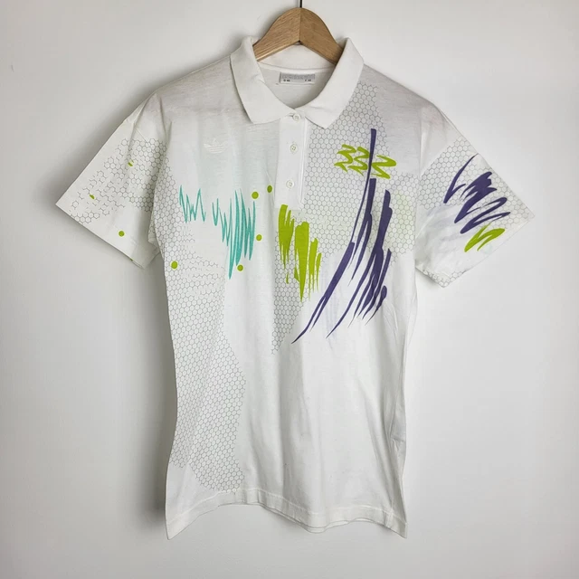 VINTAGE ADIDAS WHITE Polo TShirt Rare 80s Made in France Size Medium