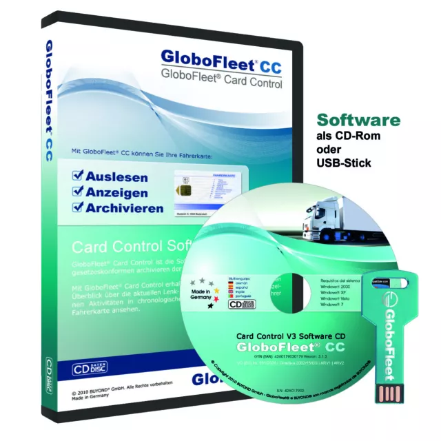 GloboFleet Card Control Set Fahrerkarte auslesen und archivieren  USBKey CD-ROM