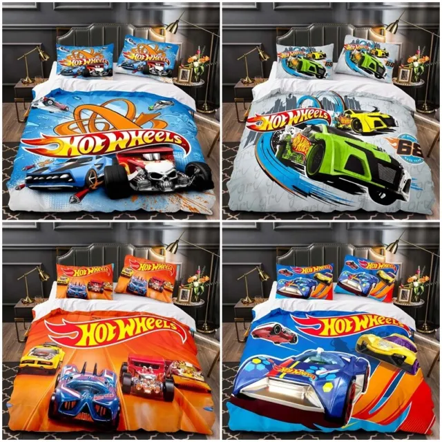 3D Hot Wheels Bedding Set Quilt Duvet Cover Pillowcase Single Double Gifts UK