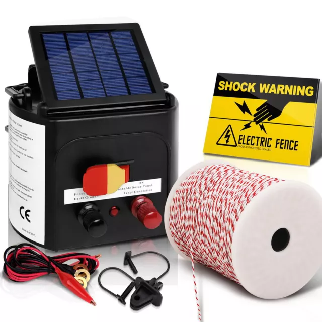 Giantz Electric Fence Energiser 5km + 500m Wire Solar Powered Energizer Set