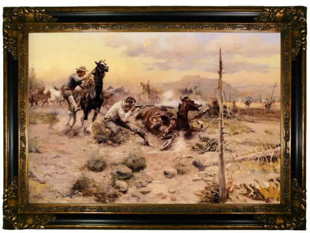 Russell When Horseflesh Comes High Wood Framed Canvas Print Repro 19x28