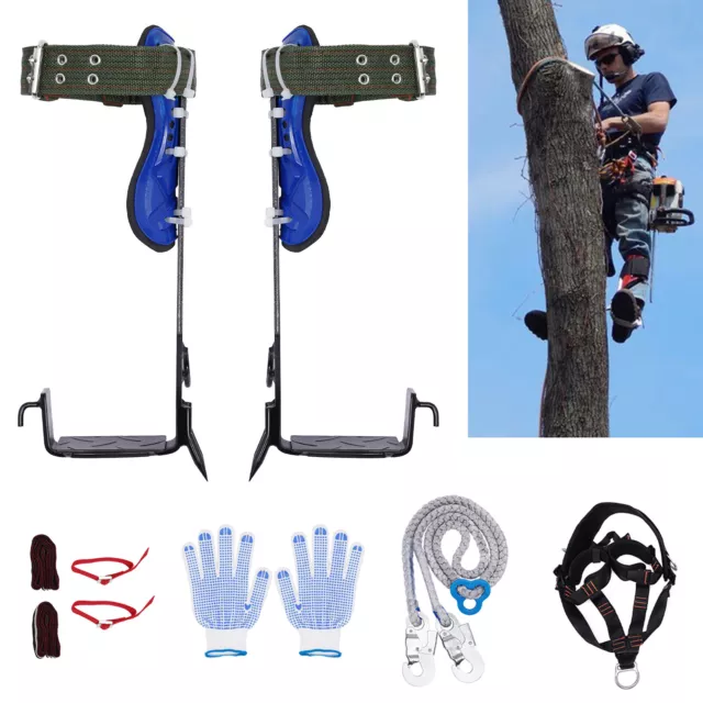 2Pcs Iron Tree Climbing Spikes Set W/Ankle Straps + Protective Rope 330lbs Load