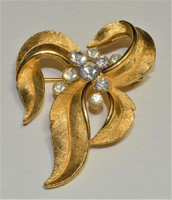 Vintage Doré Métal Et Strass Butterfly Broche Fumé Gemmes Rose Broche