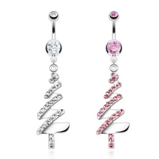 Twisted Gem Tree Belly Navel Ring Fancy Cz Paved Dangle Button Piercing Jewelry