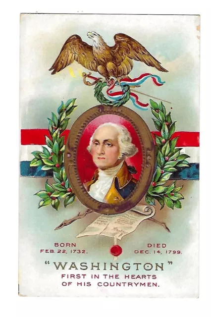 c1910 Patriotic Postcard Eagle, Portrait George Washington -Embossed