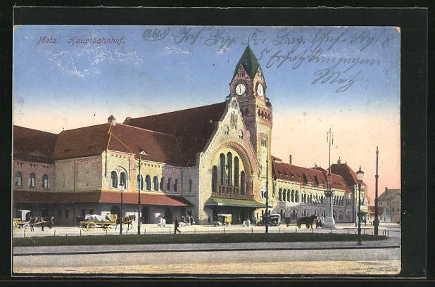 CPA Metz, la gare pincipale bei Dämmerung